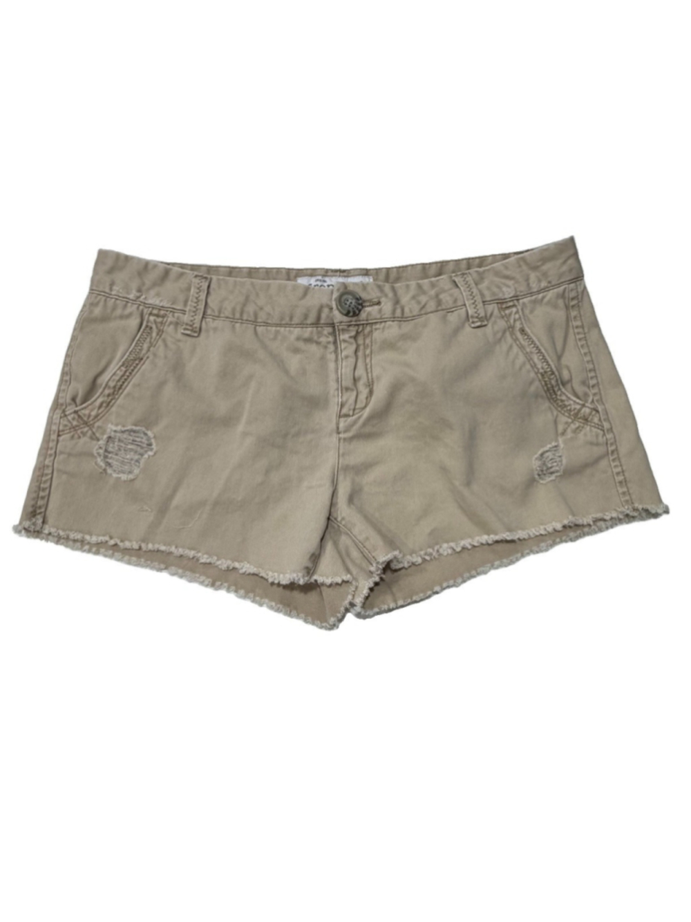 Aeropostale 2010 Khaki Distressed Cutoff Shorts Size 9/10 Low Rise 100% Cotton